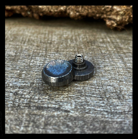 Boomerang Micro Button Set  -  Blue Tongue Damasteel